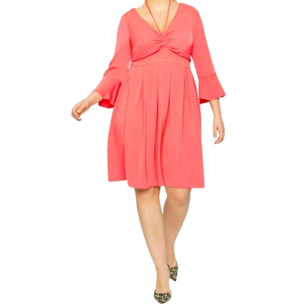 NWT ELOQUII Paradise Coral Bell Sleeve Dress 24